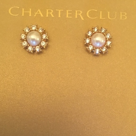 Charter Club Jewelry - Charter Club Imitation Pearl & Diamond Earrings